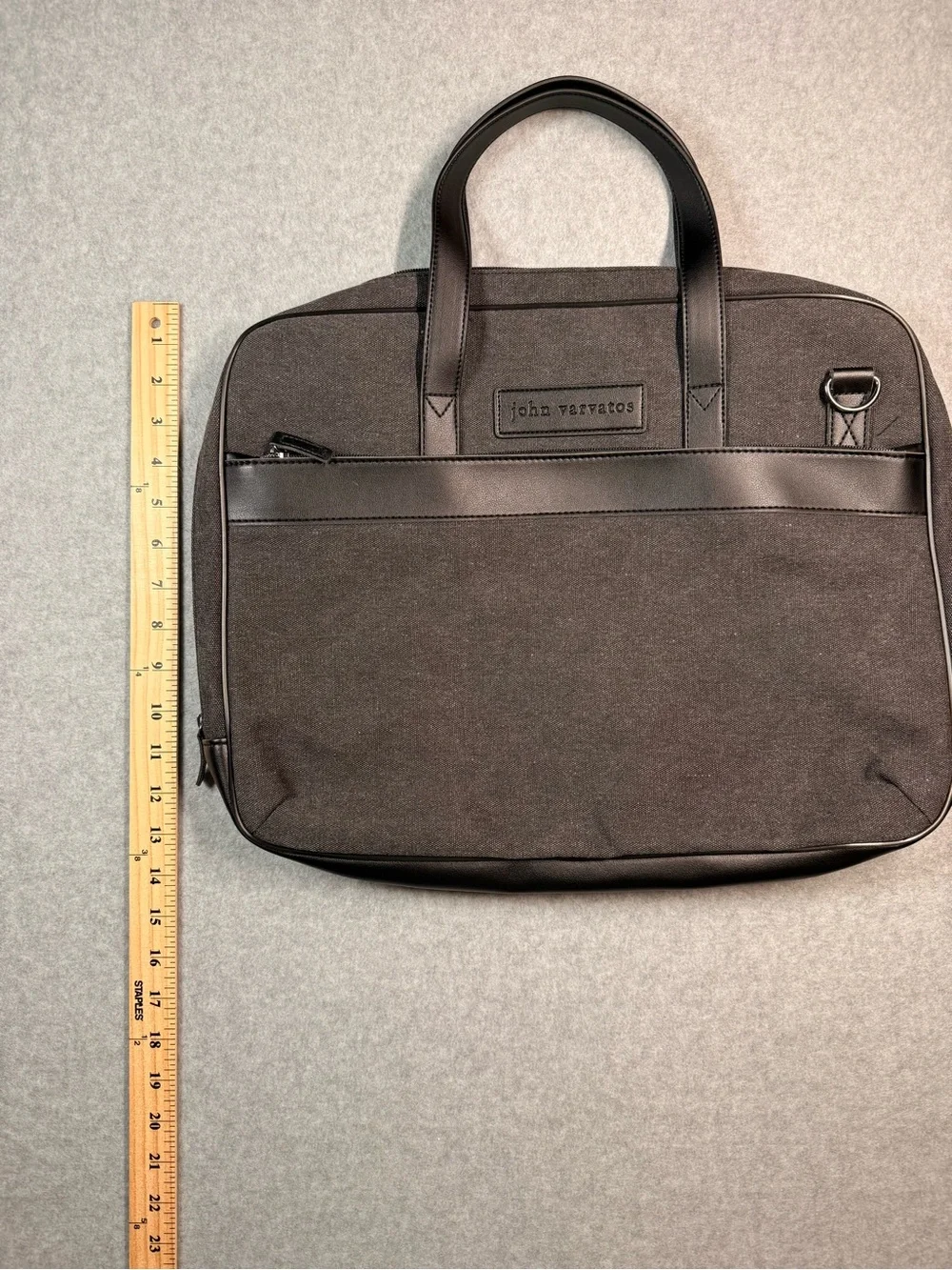 John Varvatos Charcoal Black Canvas Laptop Brief